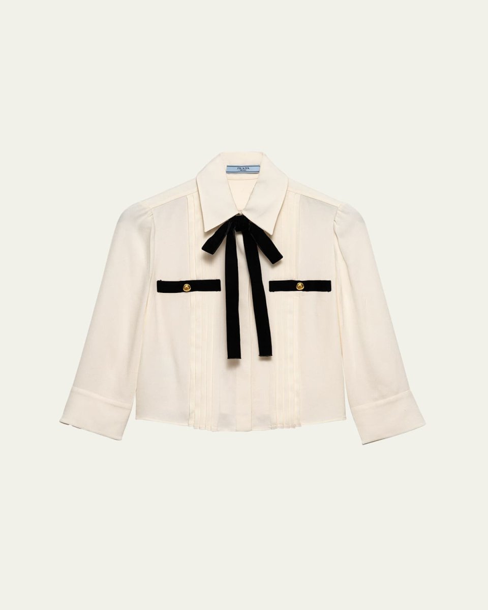 Pleated Bow Cropped Blouse
